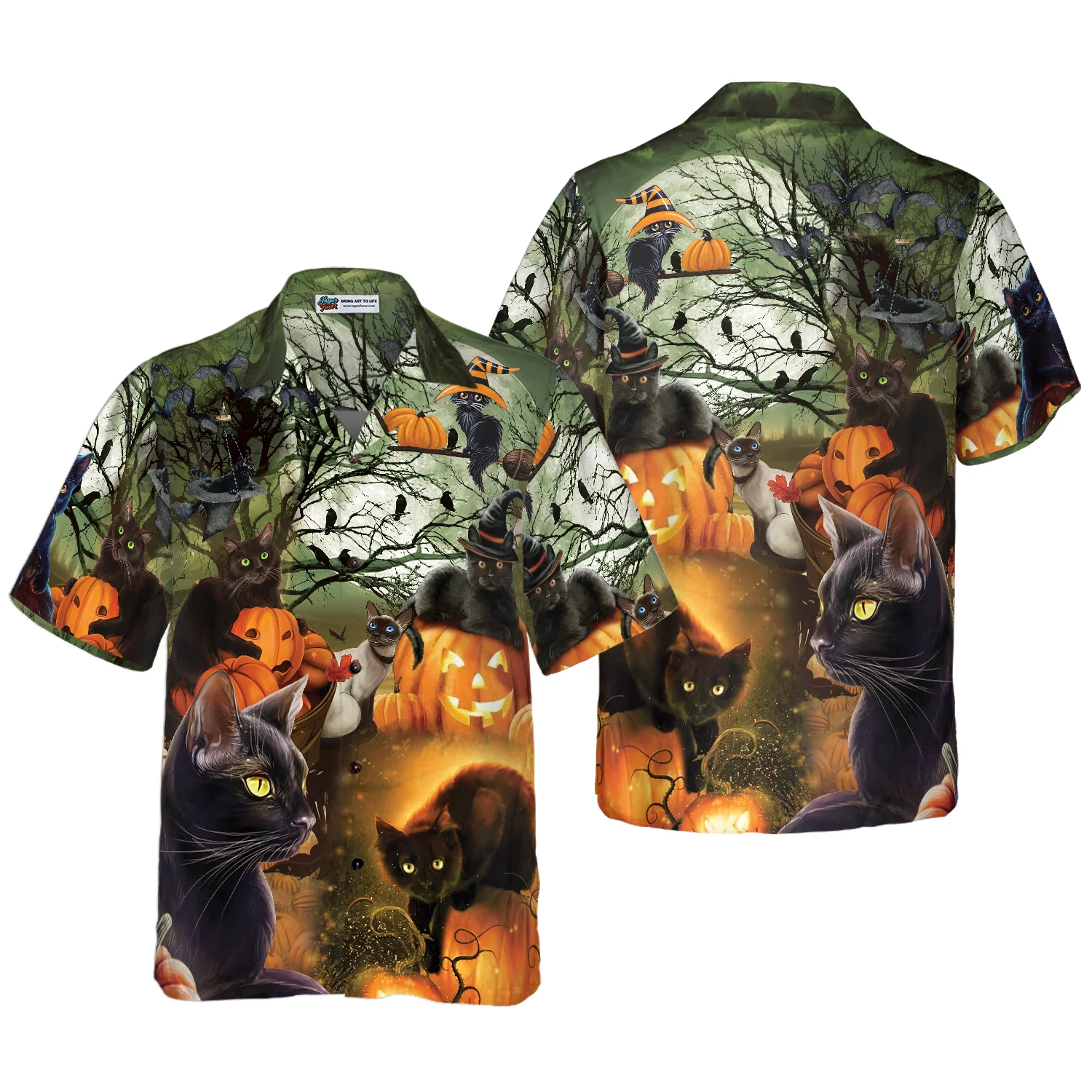 Black Cat The Pumpkin Halloween Hawaiian Shirt Halloween Shirt Aloha Shirt For M